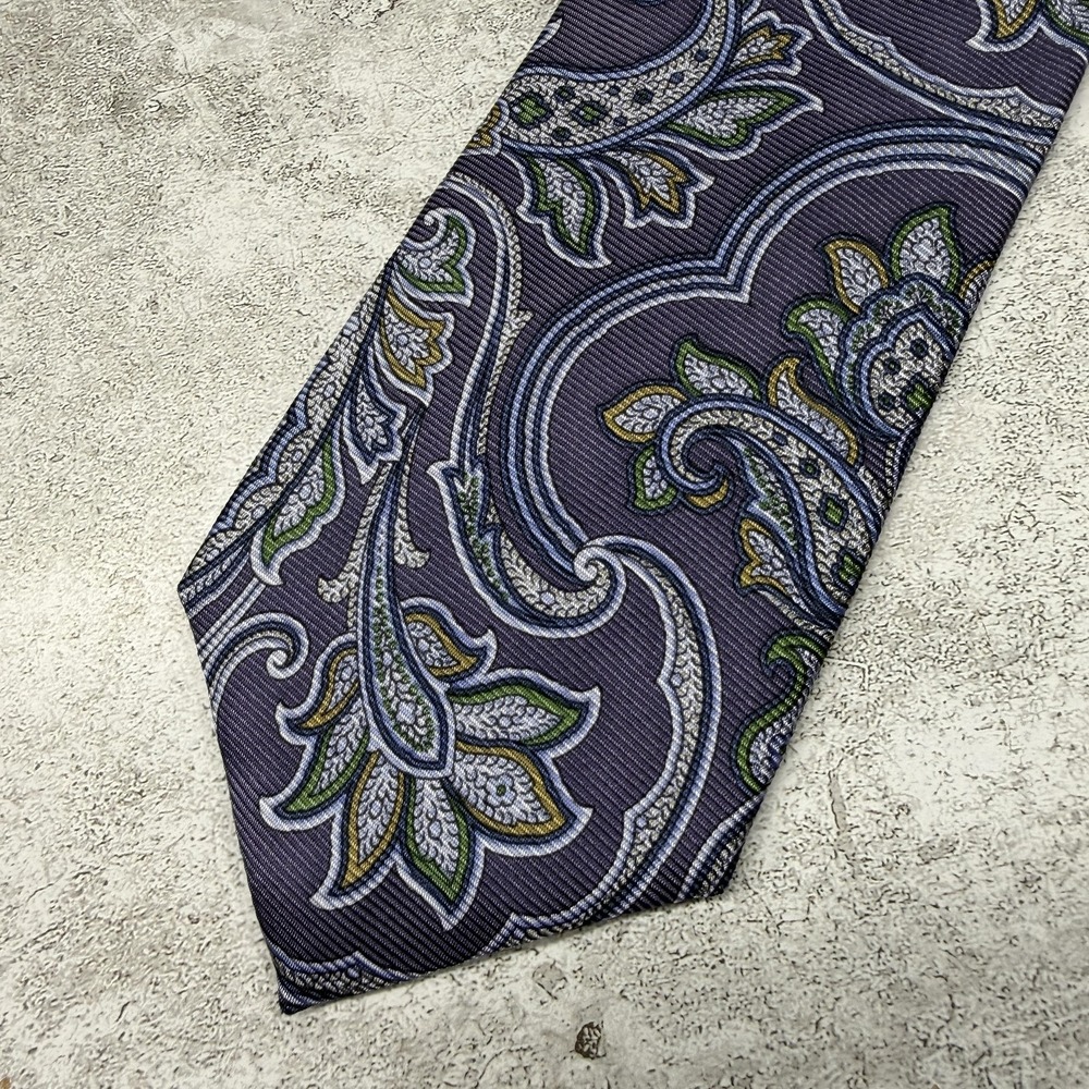 Lands' End Silk Tie Mens OS Long Purple Paisley 100% Silk Made In USA‎ Necktie